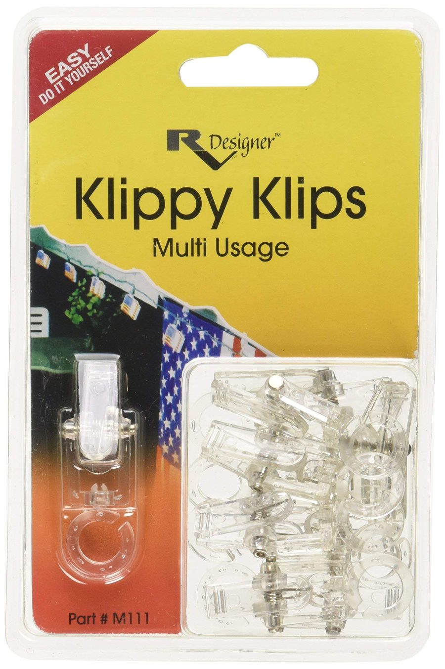 RV DESIGNER M111 Klippy Klips Awning Clips, Light Hangars, 10 Per Pack,Clear