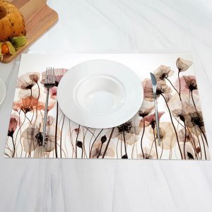 Red Beige Floral Water Color Set Of 4 Placemats - Aperturee