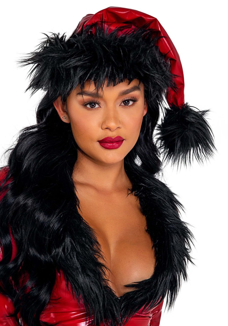 Red Faux Patent with Black Faux Fur Christmas Hat