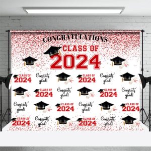 Red Glitter Congratulations Class Of 2024 Backdrop - Aperturee