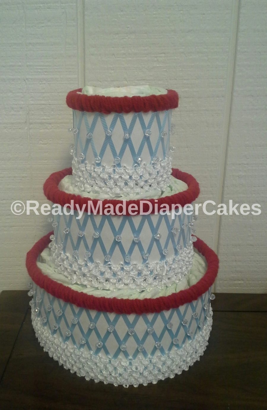 Red and Blue Gender Reveal Airplane Themed Baby Shower Decor 3 Tier Diaper Cake