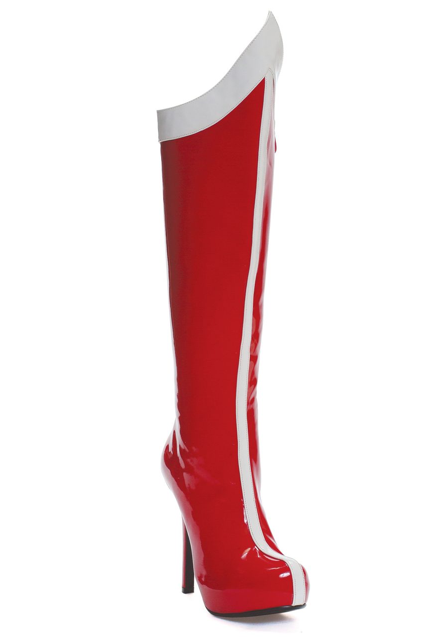 Red and White Superhero Costume Boots for Women