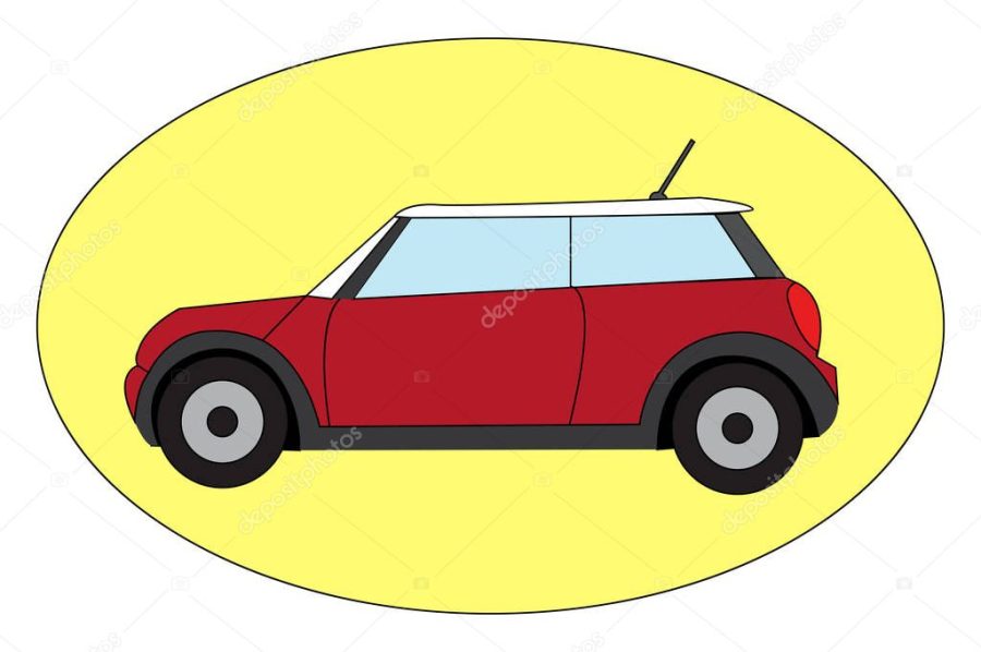 Red mini cooper, illustration, vector on white background.