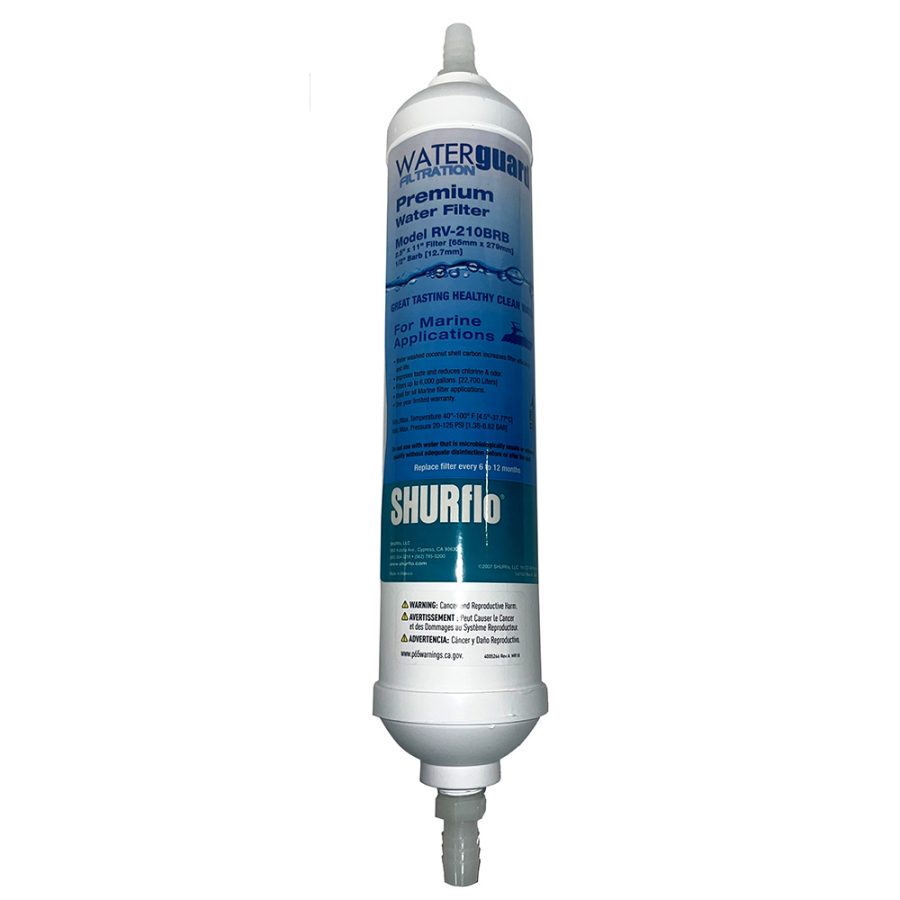 SHURFLO RV-210BRB-A 11� City Water Entry In-Line Filter w/1/4� Barb Fittings