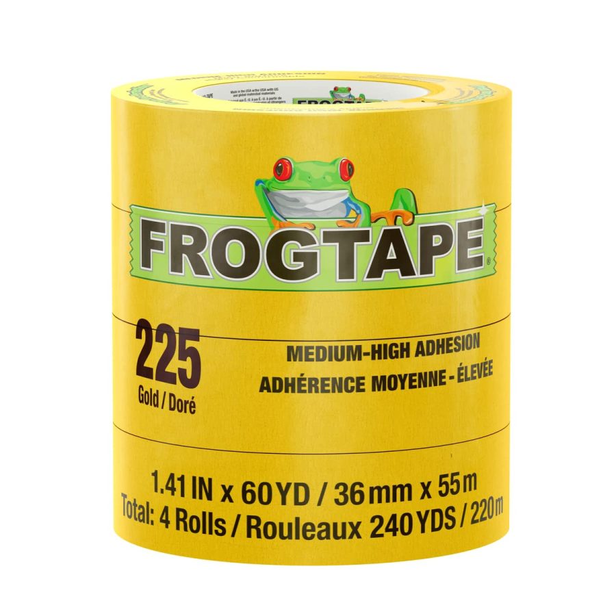 SHURTAPE 105321 FROGTAPE 225 Gold Moderate Temperature Performance Grade Masking Tape, Medium-High Adhesion, 36mm x 55m, 4 Rolls per Pack