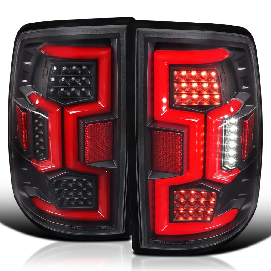 SPEC-D TUNING LT-RAM1925JRLD-SQ-TM Black Housing Clear Lens Tail Lights with Red Fiber Optic Sequential LED Turn Signal Lights Compatible with 2019-2024 Dodge Ram 2500/3500