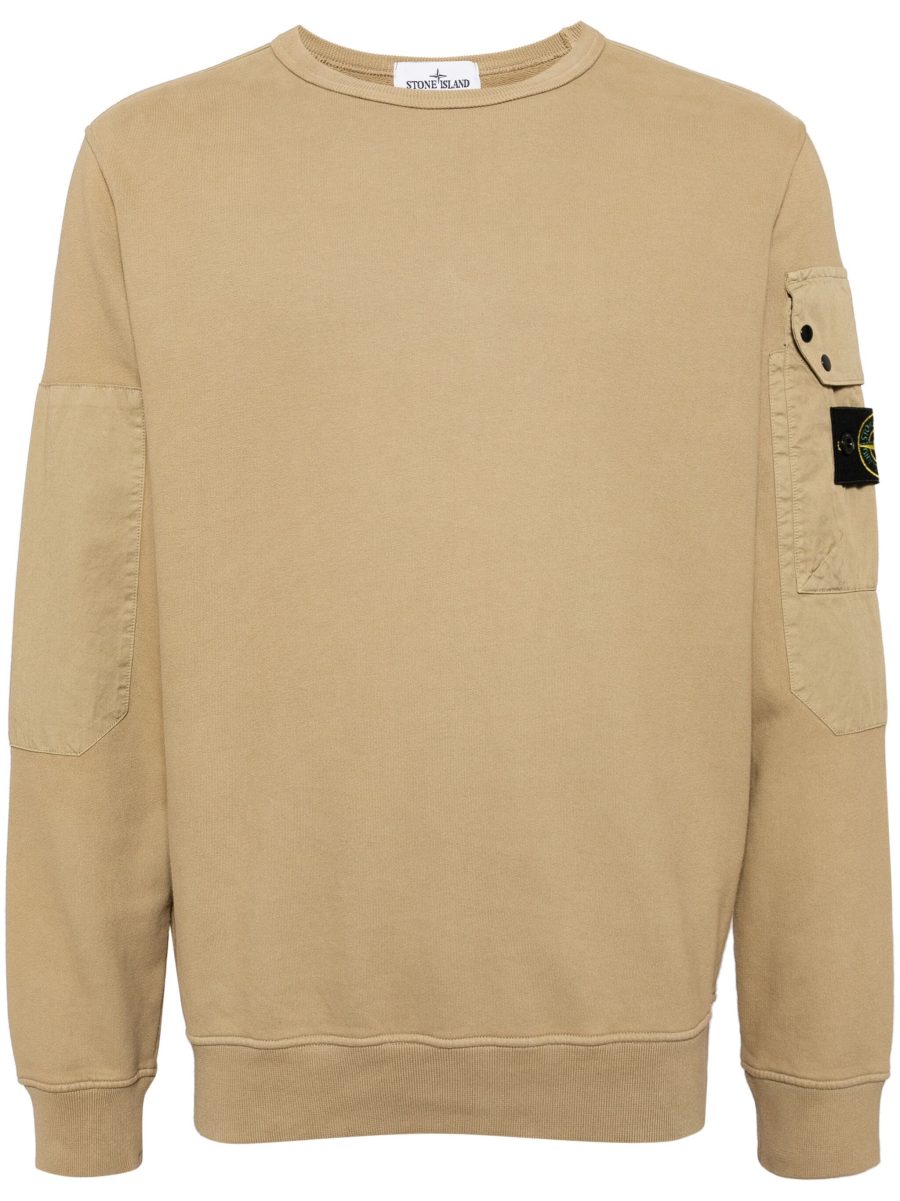 STONE ISLAND Compass Badge Cotton Jersey Sweatshirt Beige