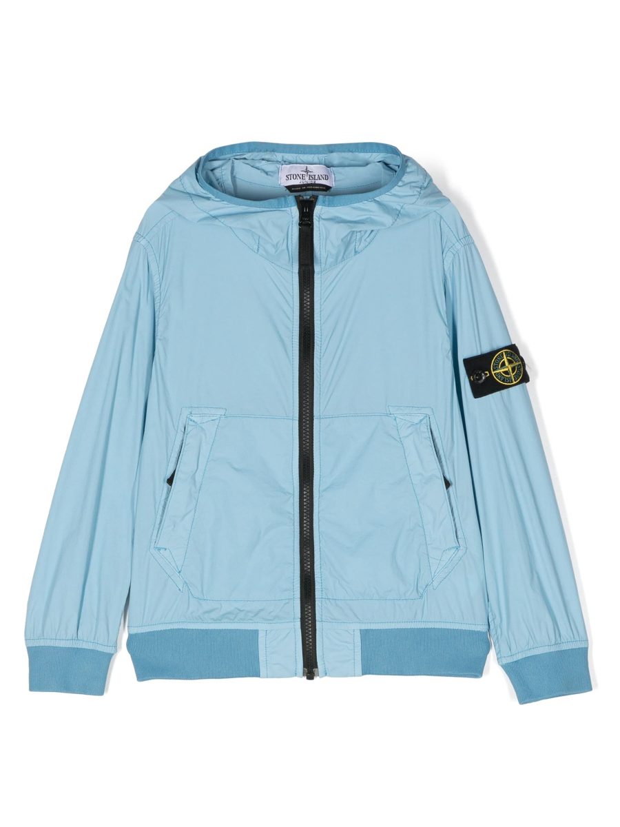 STONE ISLAND KIDS Logo Patch Compass Lightweight Hooded Jacket Blue