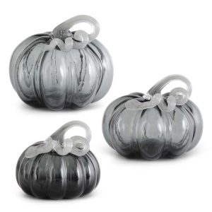 Set of 3 Gray Glass Pumpkins Decoration