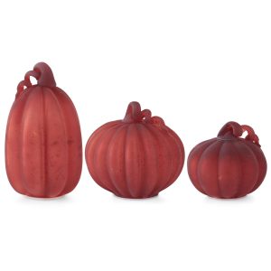 Set of 3 Red Mercury Glass LED Pumpkins Decoration