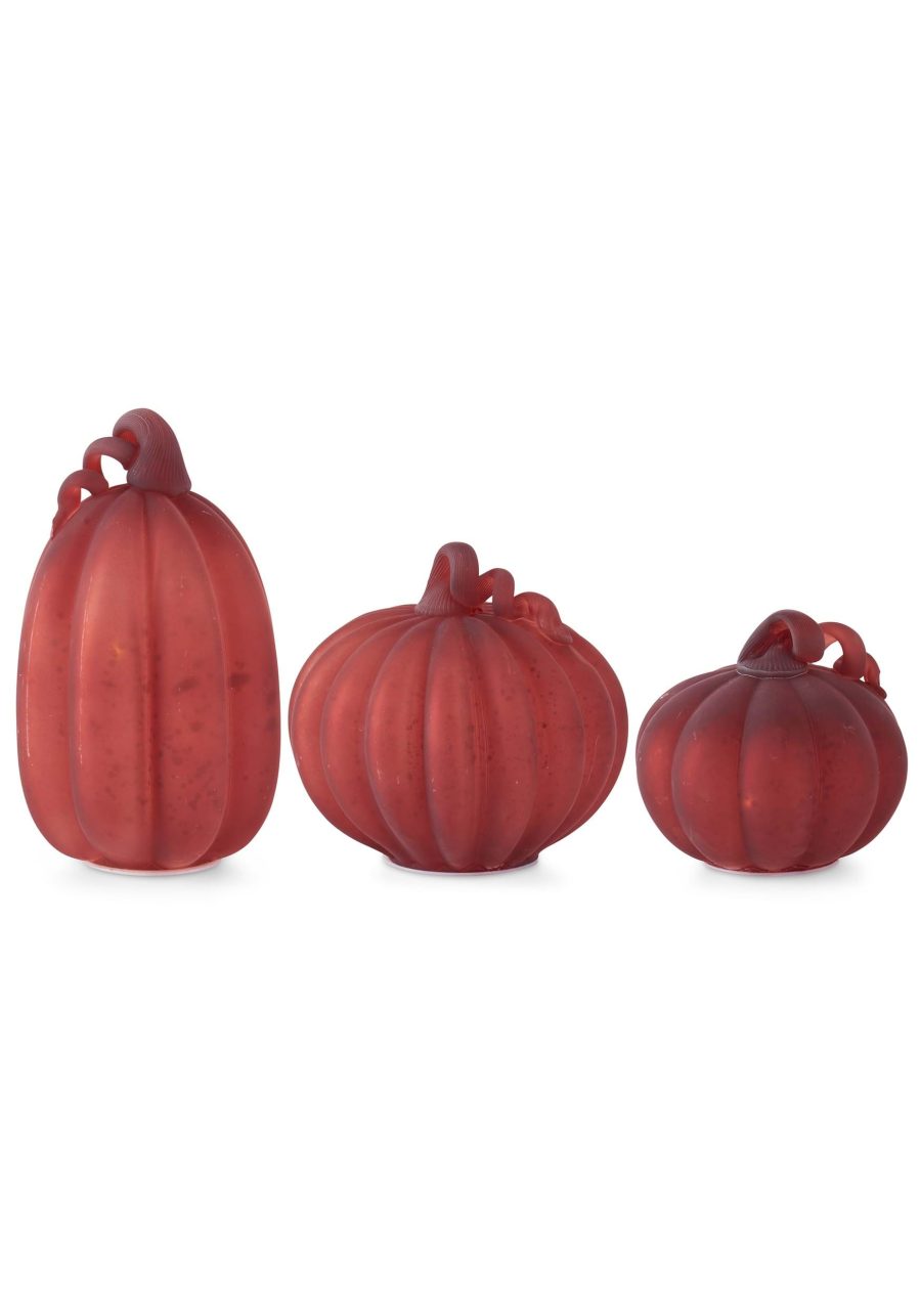 Set of 3 Red Mercury Glass LED Pumpkins Decoration