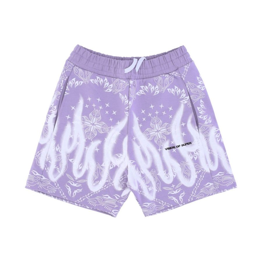 Short Tracksuit Pants Men Bandana Print Shorts Purple