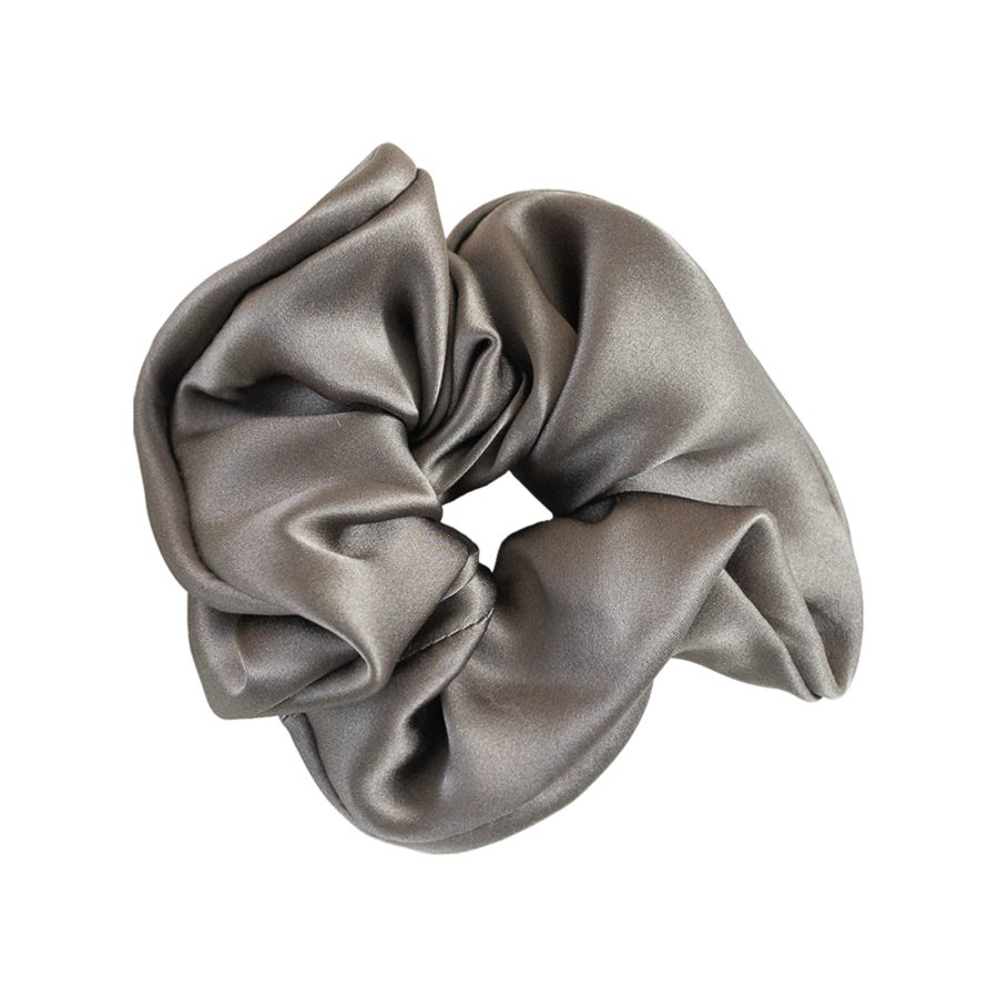 "Silken Hair" Silk Scrunchie Hair Tie - Dark Grey