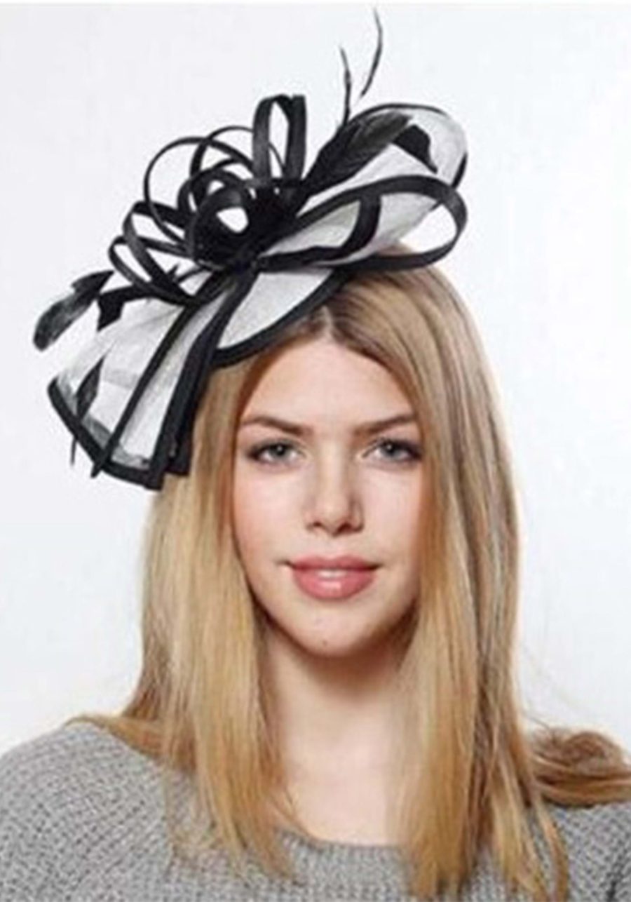 Sinamay Black and Cream Fascinator Hat