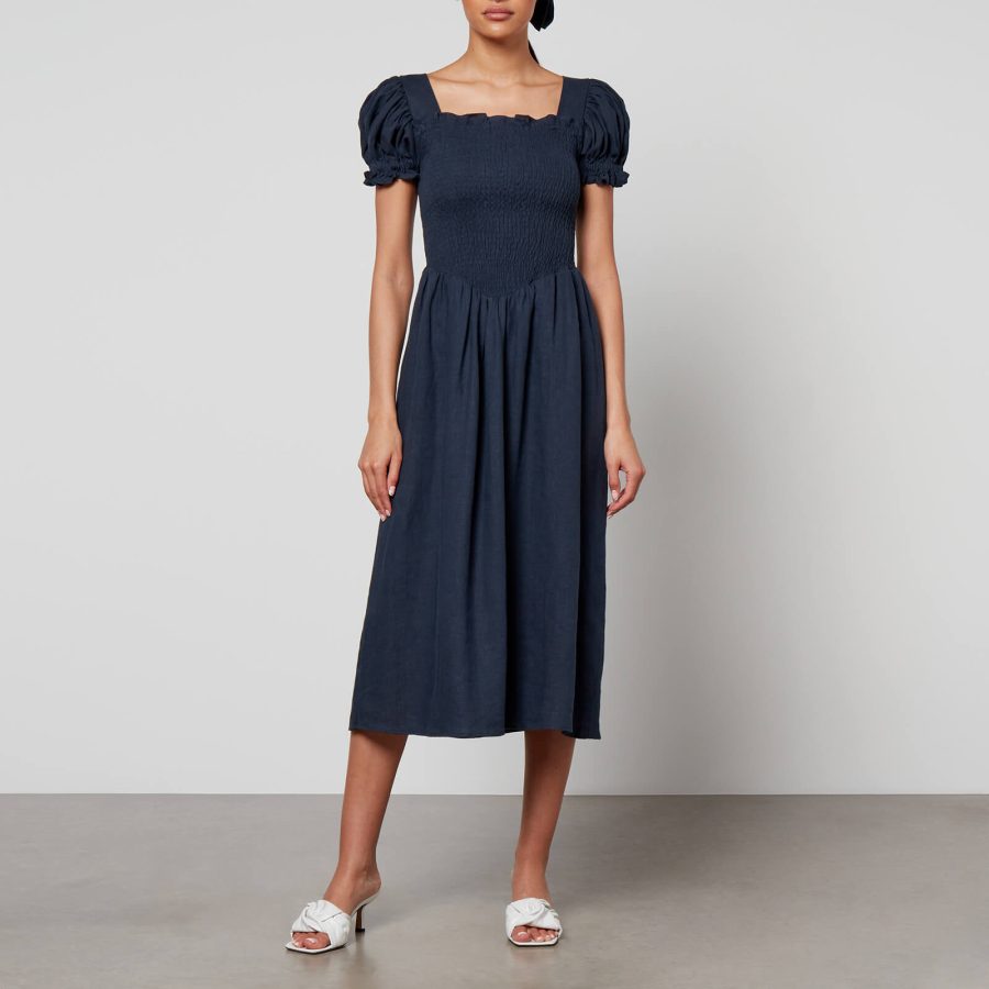 Sleeper Belle Shirred Linen Dress - S