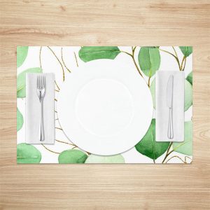 Spring Plant Leaves Green White Set Of 4 Placemats - Aperturee