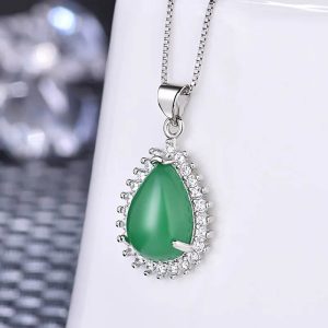 Teardrop Pendant Necklace Synthetic Gemstone 925 Sterling Silver