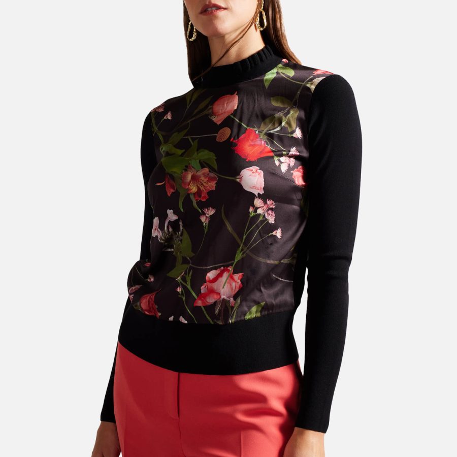 Ted Baker Frasiee Floral Satin and Jersey Sweater - UK 8