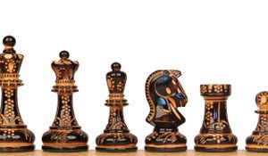 The Dubrovnik Championship Chess Set Burnt Boxwood Pieces with Walnut Molded Board- 3.9 King