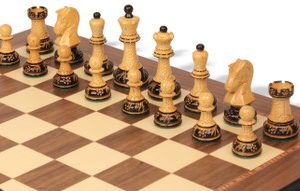 The Dubrovnik Championship Chess Set Burnt Boxwood Pieces with Walnut Molded Board & Box - 3.9 King