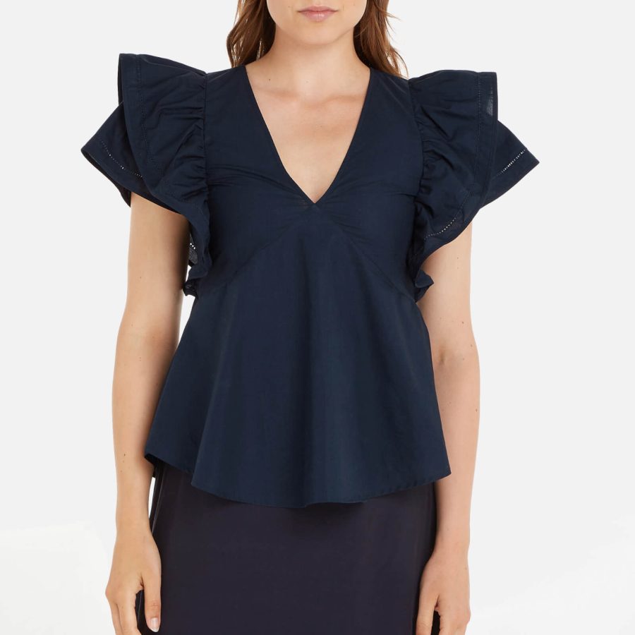 Tommy Hilfiger Co Sateen Frill Sleeveless Cotton Blouse - IT 34/UK 6