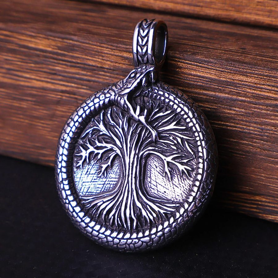 Tree of Life Yggdrasil Nordic Valknut Triangle Stainless Steel Pendant Necklace