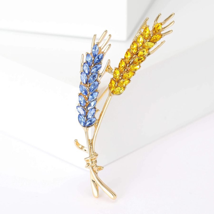 Ukraine Flag Gold-Toned Straw Brooch With Simulated Gemstones