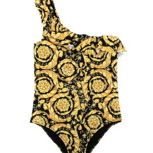 VERSACE KIDS Baroque Print Swimsuit One-Piece Black Gold