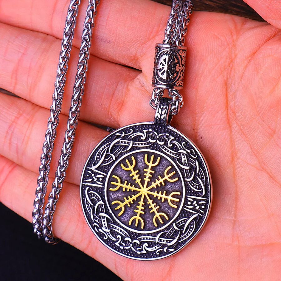 Vegvisir Stave Compass Viking Nordic Stainless Steel Pendant Necklace "The Brave Shall LIve Forever"