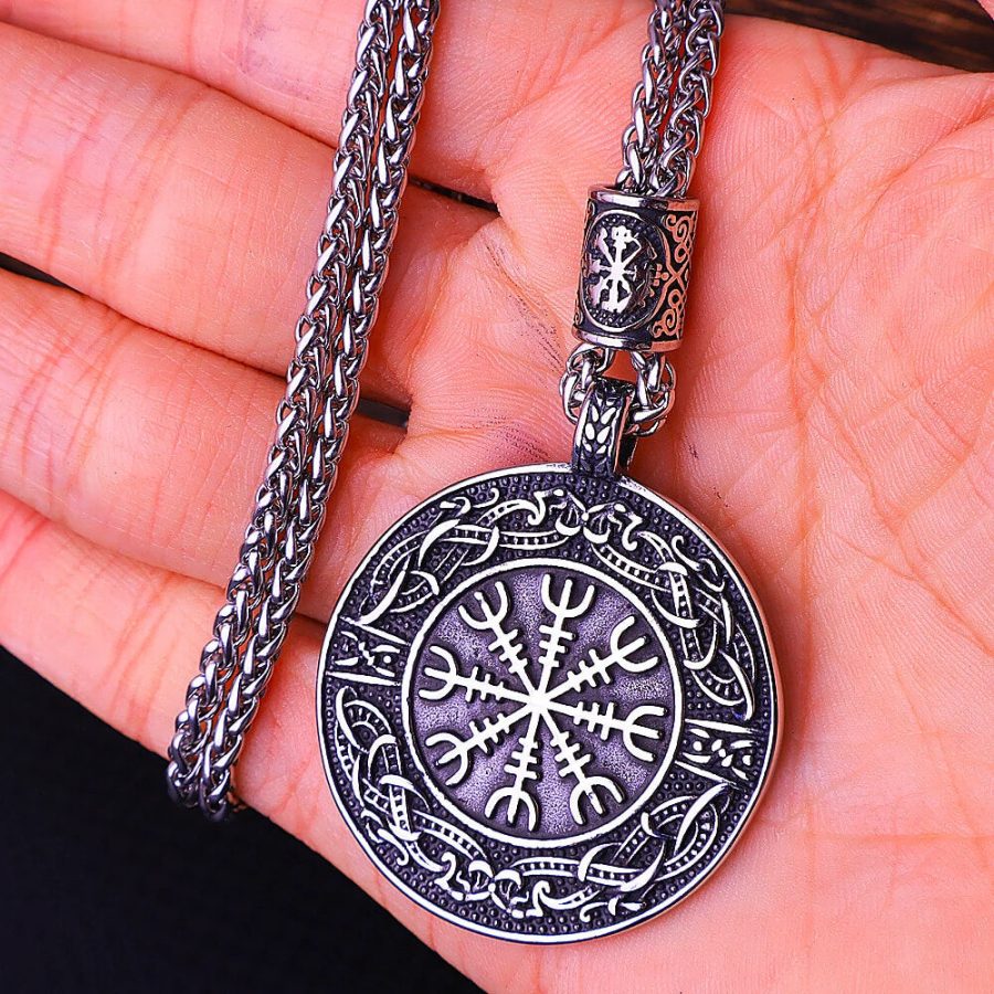 Vegvisir Stave Compass Viking Nordic Stainless Steel Pendant Necklace "The Brave Shall LIve Forever"