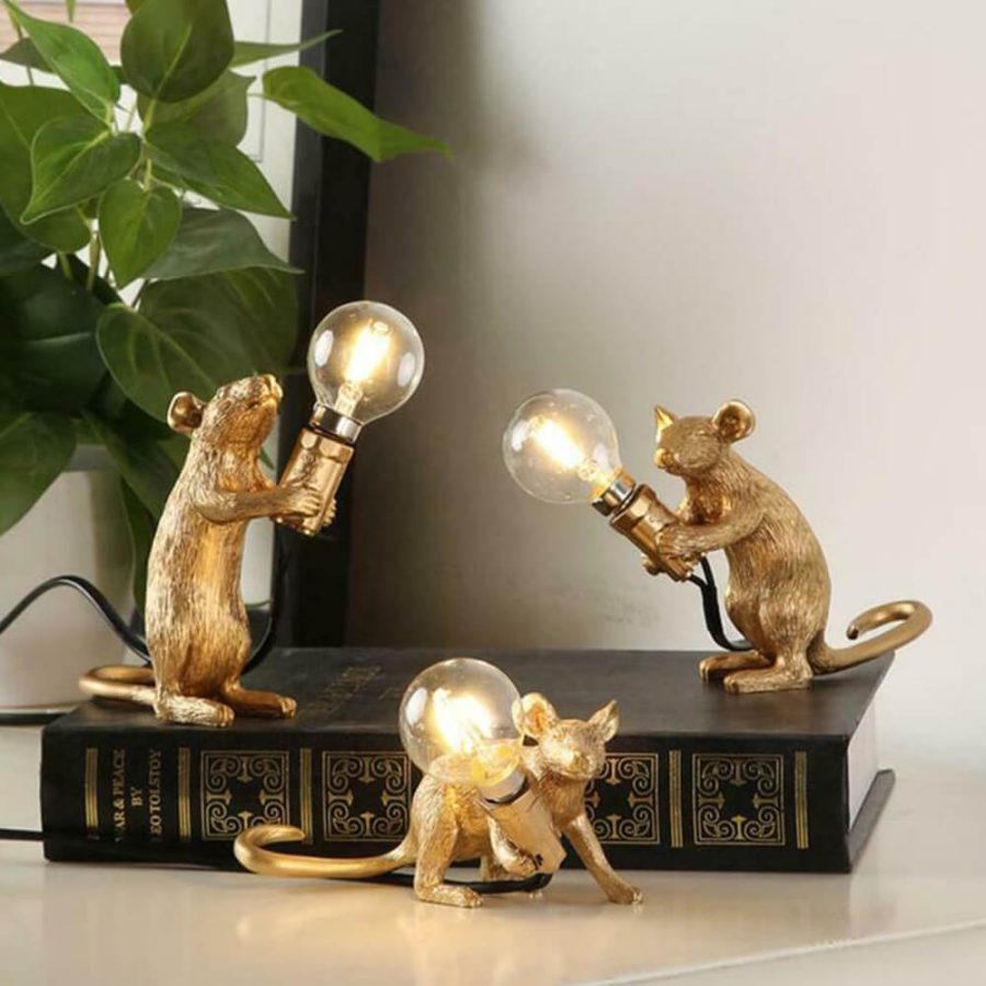 Whimsical Resin Mouse Lamps