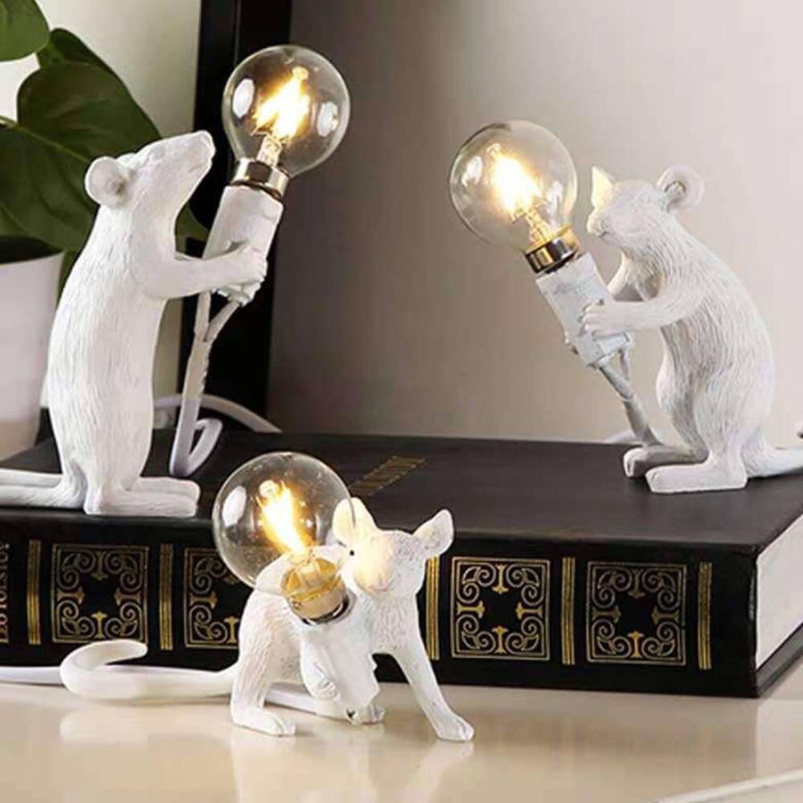 Whimsical Resin Mouse Lamps