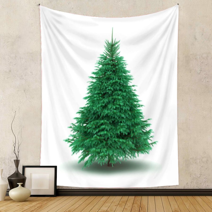 White And Green Art Decor Christmas Tree Wall Tapestry - Aperturee