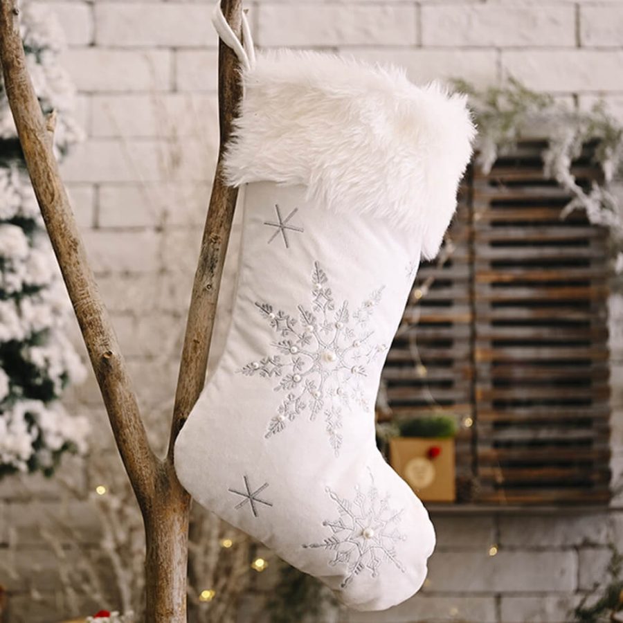 White Faux Fur Christmas Stocking