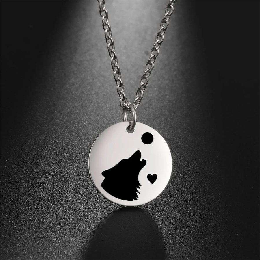 Wolf Heart Howling At Moon Stainless Steel Necklace