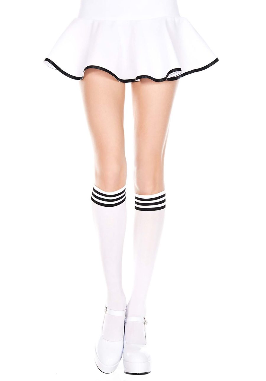 Women's Athletic White and Black Knee High Stockings