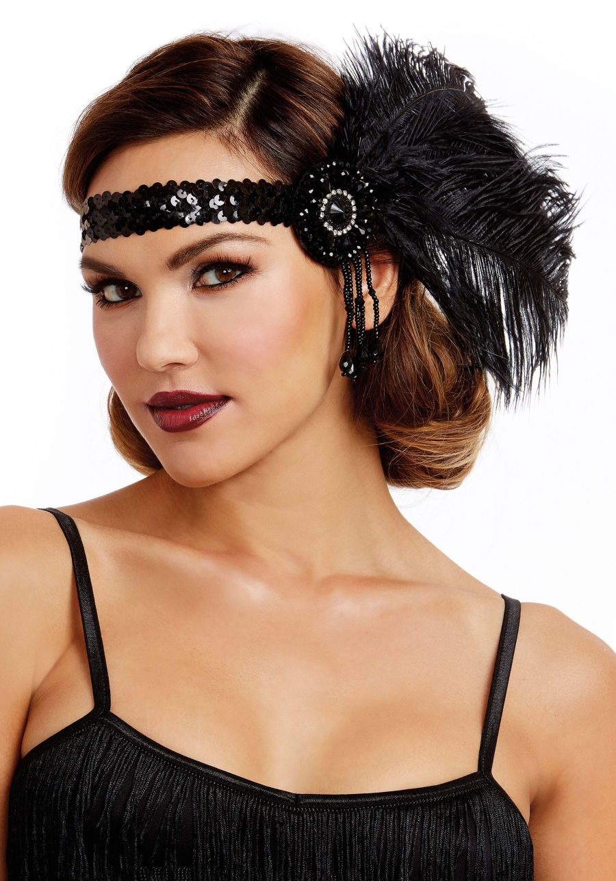 Women's Black Flapper Costume Headpiece