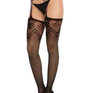 Women's Black High Waist Fishnet Suspender Garter Pantyhose