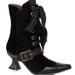 Women's Black Velvet Boots with Heel