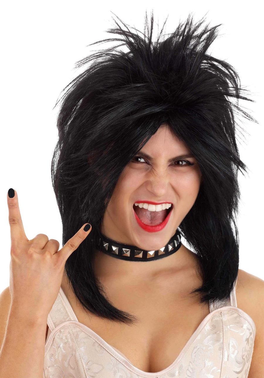 Women's Heavy Metal Rocker Black Wig