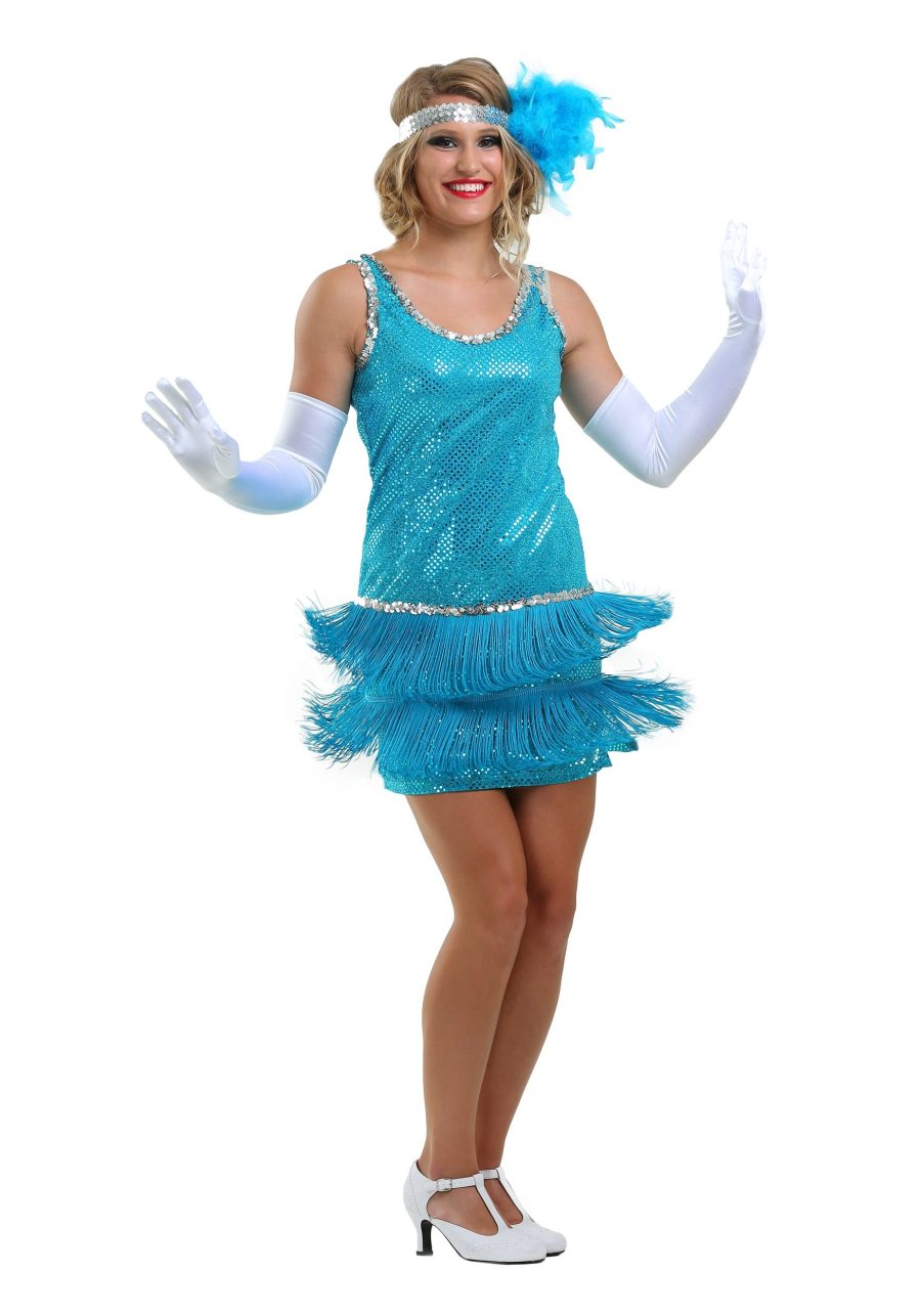 Women's Sequin & Fringe Turquoise Flapper Costume