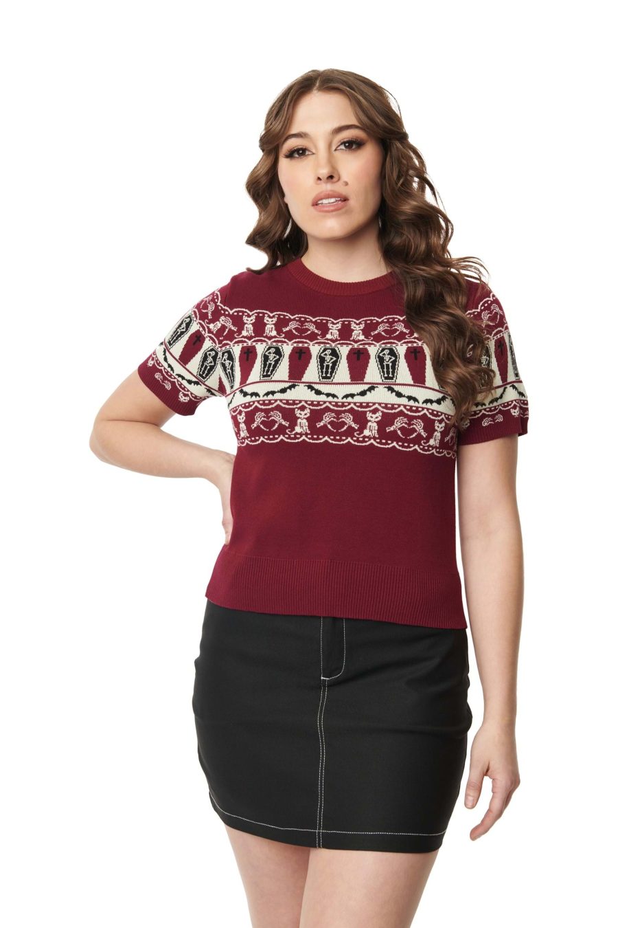 Women's Unique Vintage Knit Fair Isle Coffin Sweater