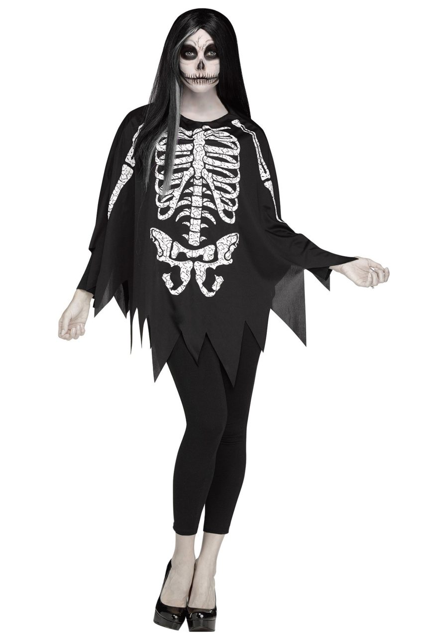 Women's White Bones Poncho Costume