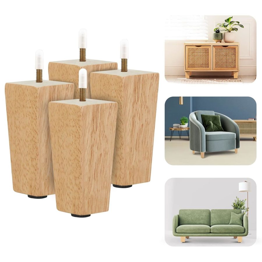 Yes4All 4.5 Inches Square Wood Furniture Legs Set of 4 - Wooden Replacement Feet