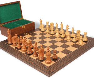 Zagreb Series Chess Set Acacia & Boxwood Pieces with Deluxe Tiger Ebony Board & Box - 3.875 King