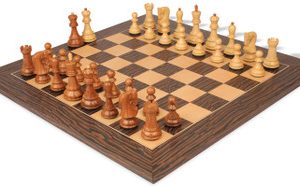 Zagreb Series Chess Set Acacia & Boxwood Pieces with Deluxe Tiger Ebony & Maple Board - 3.875 King