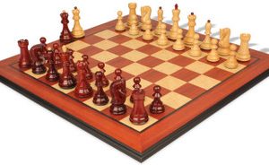 Zagreb Series Chess Set Padauk & Boxwood Pieces with Padauk Molded Edge Chess Board - 3.875 King