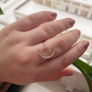 Zinc Alloy Moon And Star Ring