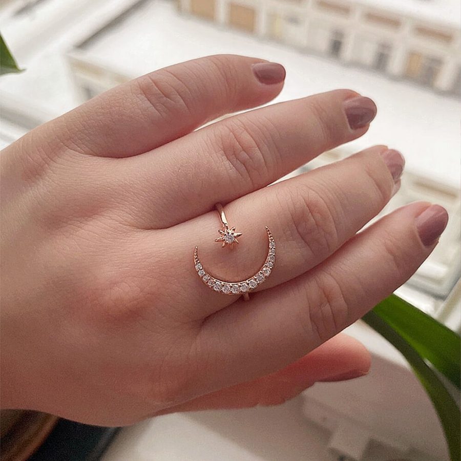 Zinc Alloy Moon And Star Ring