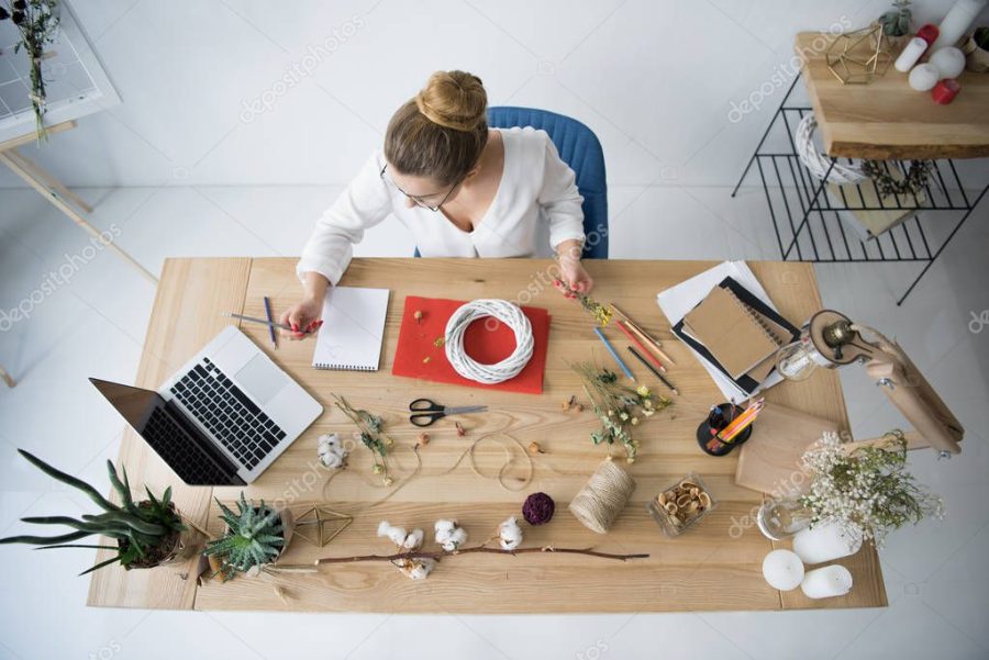 female decorator at workplace